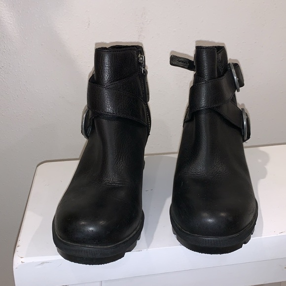 SOREL Joan of Arctic Waterproof Leather Wedge II Buckle Boot BLACK size 6.5 us - Picture 3 of 8